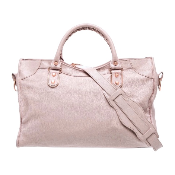 Auth Balenciaga Medium City Bag Pale Blush Pink metallic Edge Classic Gold metal - Picture 3 of 4
